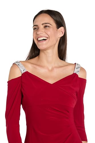 Image of R&M Richards Women's Long Off Shoulder Formal Dress W /Rhinestone Straps, Sweetheart Neckline & Side Slit