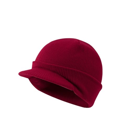 Women's Winter Warm Knit Visor Beanie Peak Cap Cold Weather Warm Winter Hat Casual Solid Fashion Warms Peaked Hats Red