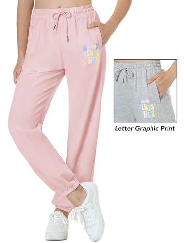 Image of EXARUS 3 Pack Girls Sweatpants Joggers Teen Sweat Pants Wide Leg | Tween Baggy Casual Preppy Pockets High Rise Elastic Waist School Sports Trendy Clothes Kids Youth Junior 6-14Y