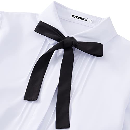 Etosell Womens White Collared Button Down Shirt Short Sleeve Cotton Peter Pan Blouses Button Up Lolita Sailor Dress Shirts With Bow Tie #TOP4
