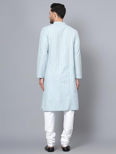 Image of LATEST CHIKAN Men's Cotton Regular Striped Knee Lenght Kurta Full Sleeves - Casual Ethnic Wear