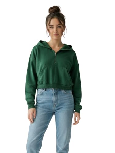 Image of Hoodies for Women Half Zip Up Cropped Sweatshirts Jackets Casual Comfy Gym Tops Fall Outfits Fashion Solid Long Hooded Neck Hoodie Zipper Crop Jacket for Women's