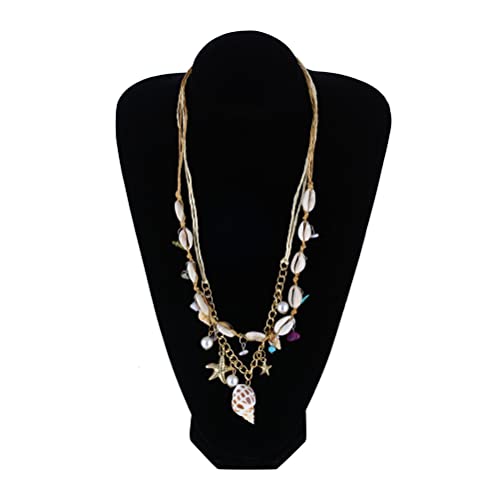 Starfish Shell Necklace Conch Starfish Faux Pearl Necklace Charm Women Bohemian Adjustable Seashell Necklace Mermaid Costume Jewelry For Women, Golden(24.8" Perimeter With 2.8” Extend Chain) #TOP5