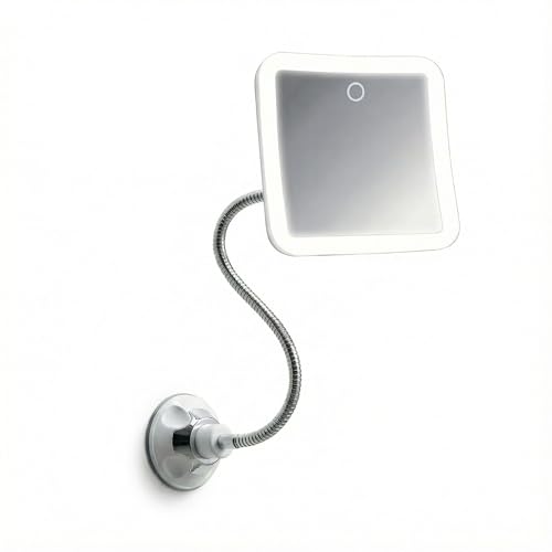 Fancii 10x Flexible Magnifying Mirror with 3 LED Light Settings, Rechargeable - Gooseneck Lighted Makeup Mirror for Bathroom, Locking Suction Mount, Cordless, 360° Rotatable (Mira 2 Plus)