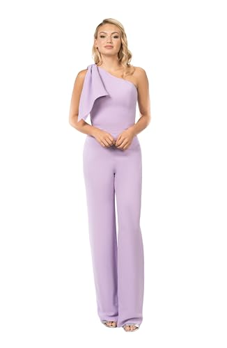 Dress the Population Women's Tiffany Crepe, Wide Leg, One Shoulder, Asymmetrical Jumpsuit, Wisteria, X-Large