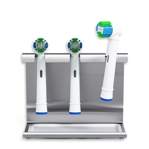 WIETRE Edelstahl Aufsteckbürsten Halter mit Auffangschale | passt für Oral-B, iO, Philips Sonicare, Waterpik, Fairywill | Zahnbürstenhalter Zahnbürstenkopf Bürstenkopf-Halterung (3er) 2