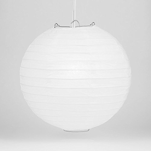 Cultural Intrigue Luna Bazaar Paper Lantern (20-Inch, Parallel Style Ribbed, White) - Rice Paper Chinese/Japanese Hanging Decoration - for Home Decor, Parties, and Weddings