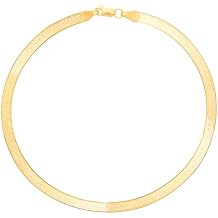 Floreo 14k Yellow Gold 3mm Solid Herringbone Chain Bracelet or Anklet 7 Inch