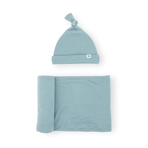 Image of Little Unicorn Stretch Knit Swaddle and Hat Set | Super Soft | Large Baby Blanket for Swaddling, Burping, Nursing | Newborn Infant Beanie Cap | Harbor