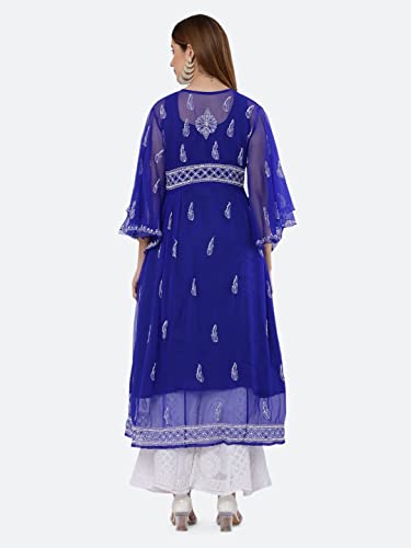 Image of FAWOMENT Women's A-Line Designer Georgette Kurta with Fine Handcrafted Lucknowi Chikankari Embroidery