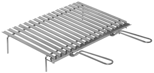 El Gaucho Grille pour Barbecue sur Pied en Acier Inoxydable 64 x 40 x H 10 cm, Double Poignée et Pieds d'Appui