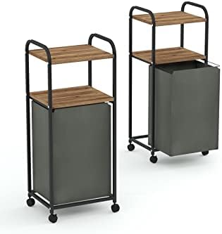 Dehalimited 2 RAFLI FRENLİ TEKERLEKLİ ÇAMAŞIR SEPETİ BANYO DOLABI KİRLİ SEPETLİ BANYO DÜZENLEYİCİ ÇAMAŞIRLIK Kahnanerengi, Dehalimited - Görsel 4