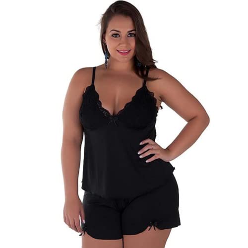 Baby Doll Plus Size Short Doll Pijama Camisola W1172 (Preto, 48)