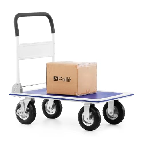 Transportwagen Lagerwagen Paketwagen mit Antirutschbeschichtung | Tragkraft 300 kg | 875 x 575 mm Plattformgröße | Schiebebügelwagen mit Luftbereifung
