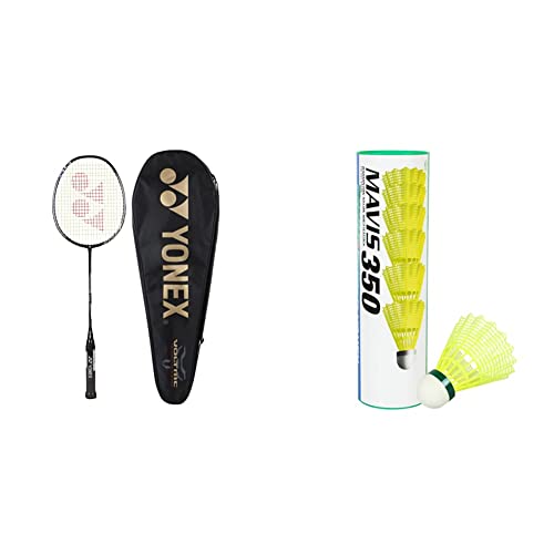 Image of Yonex VOLTRIC 0.5DG Badminton Racquet (Black /Lime, Graphite, 35 lbs. Tension) & Mavis 350 Green Cap Nylon Shuttlecock (Yellow)
