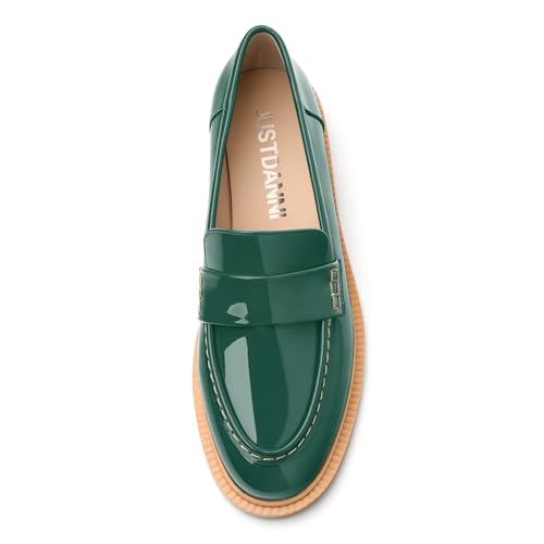 Image of JUSTDANNI Loafers for Women Slip On Shoes with Round Toe 1.2-Inch Low Chunky Block Heel Patent Comfortable Casual Dress Pump Shoes for Wedding Party Work Shopping Dating