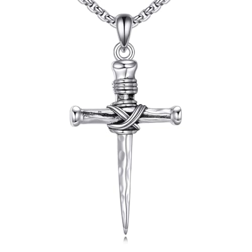 Three Nail Cross Necklace 925 Sterling Silver Religious Cross Pendent Christian Jewelry Fathers Day Birthday Gifts for Men Dad