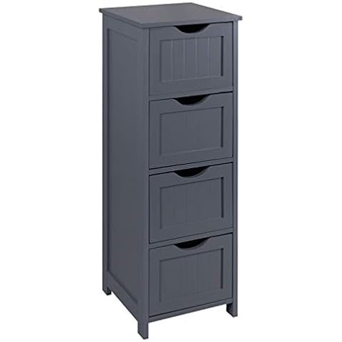 EUGAD Bathroom Floor Storage Cabinet, Free-Standing Storage Unit Cupboard with 4 Drawers,Grey,Compact and Sturdy Structure Cover