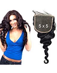 Bluple Loose Wave 5x5 Lace Closure Virgin Brazilian Human Hair Lace Pieces with Baby Hair Natural Color(16 inches,Loose Wave)
