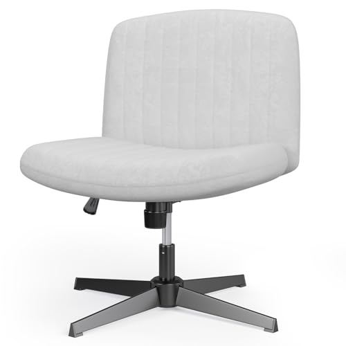 GartistGo Silla de oficina ergonómica con patas cruzadas, sin brazos, silla sin ruedas, franela ancha y suave, giro de 360° y altura ajustable, diseño moderno para el hogar (gris)