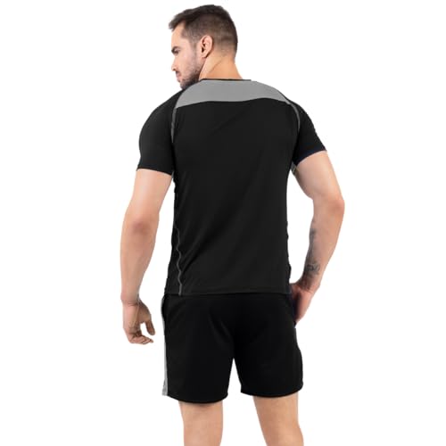 Conjunto Bicolor Básico Kit Masculino Dry Fit Anti Suor Novo (Preto com Cinza, G)