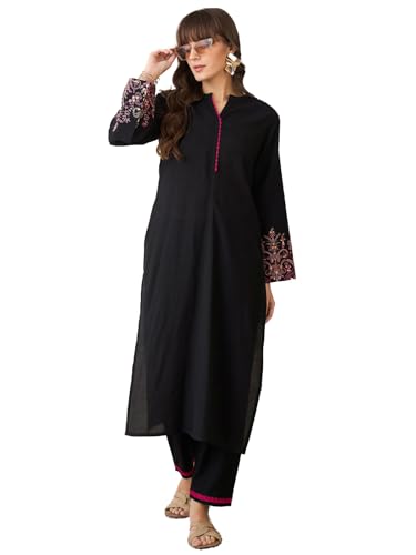 Image of INDO ERA Women's Embroidered Anarkali Kurta Pant Set with Dupatta | Cord Set For Women Cotton