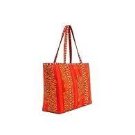 HANDCRAFTED DESIGN: Beautiful quilted cotton tote bag featuring vibrant tiger print pattern with traditional kantha stitching on bright orange background SPACIOUS DIMENSIONS: Measures 37 cm x 43 cm x 15 cm with one main compartment, perfect for daily...