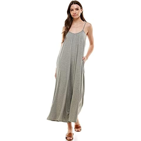 Alexander + David Women’s Casual Loose Fit Jumper, Spaghetti Strap Sexy Jersey Jumpsuit Romper (Stone Grey, Large) Cover