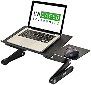WorkEZ BEST Adjustable Laptop Stand Lap Desk for Bed Couch with Mouse Pad ergonomic height angle tilt aluminum desktop riser tray portable computer riser table cooler cooling folding holder black
