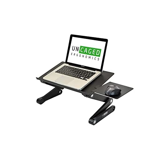 WorkEZ BEST justerbar laptop kylstativ och knäbord för säng soffa med musmatta. Ergonomisk höjdvinkel lutning aluminium skrivbord bricka bärbar macbook pro dator stigare bord kylare vikbar hållare