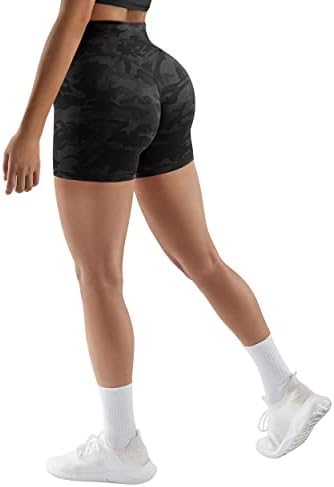 SUUKSESS Women No Front Seam Buttery Soft Workout Shorts Ruched High Waisted Tummy Control Gym Shorts (#1 Recycled Camo, M)