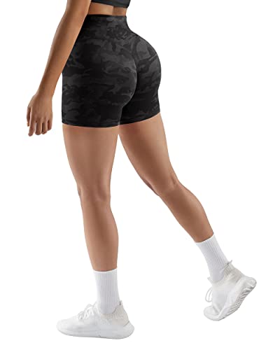Suuksess Women No Front Seam Buttery Soft Workout Shorts Ruched High Waisted Tummy Control Gym Shorts (#1 Recycled Camo, M) #TOP13