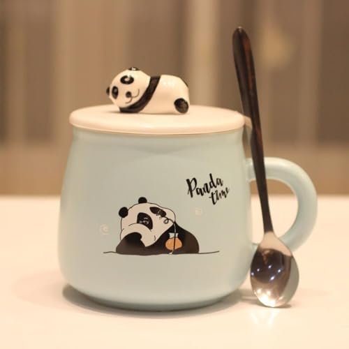 Image of NYRWANA Coffee Mug, Birthday Gifts for Women, Mugs for Present, Rakshabandhan Gift for Brother & Sister, Ceramic Mug, Cute Coffee Mugs, Panda Mug with Lid & Spoon (Green-350 ml)