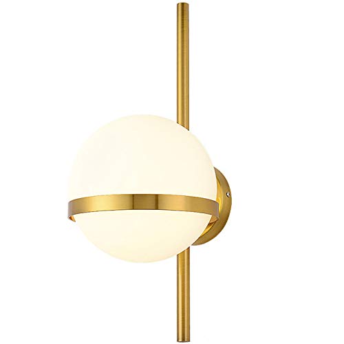 HJXDtech Moderne LED Blaker Wandlamp met Wit Glas Bal Lampenkap Nordic Minimalistische Beugel Wandlamp voor Slaapkamer Woonkamer Gangpad Conservatorium (Goud, 15cm)