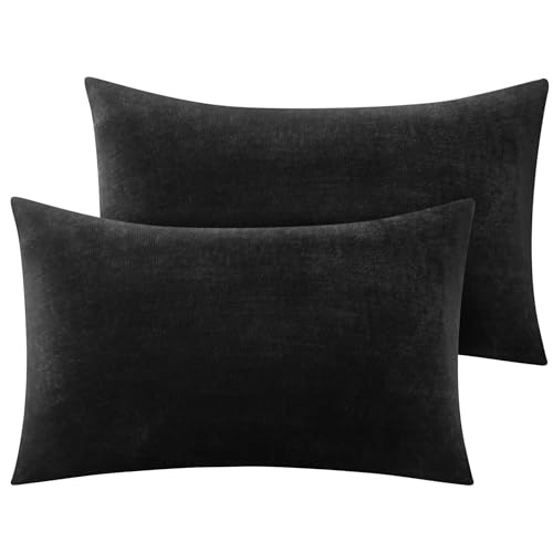 Image of BEDELITE Flannel Pillow Cases Queen Size Set of 2, Black, 20x30 Inches