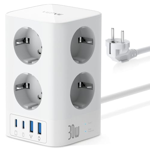 12-i-1 grenuttag överspänningsskydd med 30w USB C, uttagstorn med strömbrytare, USB-laddare för iPad pro, iPhone 15/14, MacBook air, hem, kontor