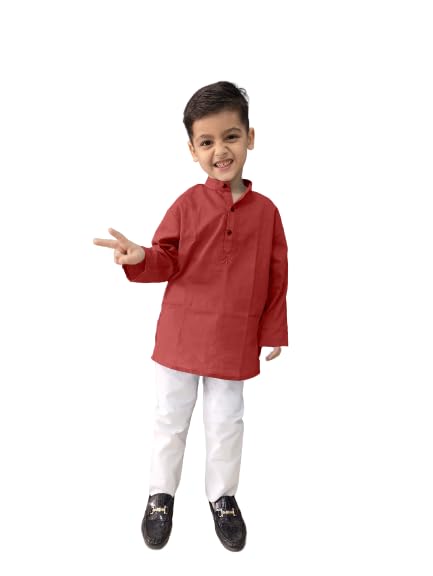 Image of Baby Boys Ethnic Wear Cotton Kurta Pyjama Set with Embroidery