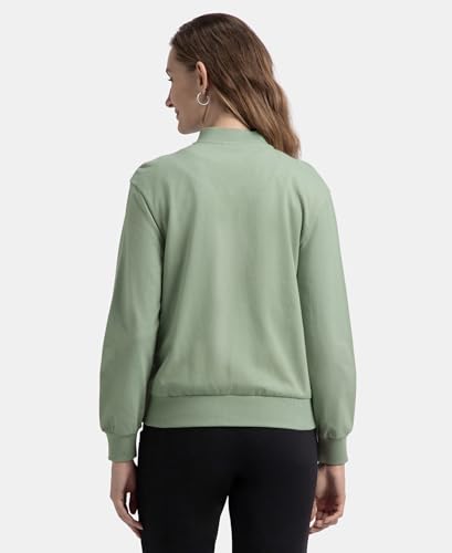 Image of Jockey A111 Women Super Combed Cotton French Terry Drop Shoulder Styled Jacket with Ribbed Cuff and Hem