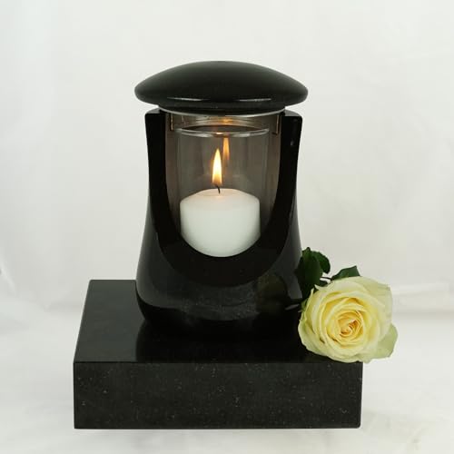 Designgrab Lampe Funéraire Cerres et Socle en Granit Noir Suédois SS1 - Ensemble de Décoration et Lanterne de Cimetière