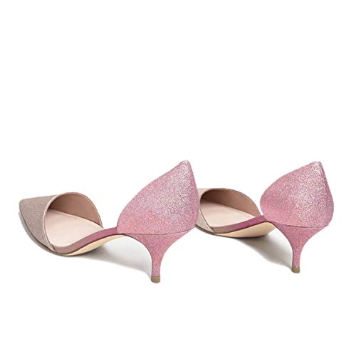 FOWT Women Closed Pointed Toe Kitten Heel Pumps Slip On Two Toned D'Orsay Low Stiletto Sandals Ladies Chic Shoes for Dress Office Party 4-16 M US3