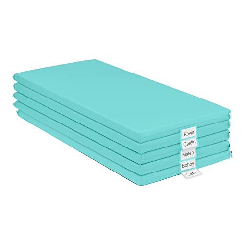 Image of ECR4Kids SoftZone Rainbow Rest Time Mat with Name Tag, Sleeping Pad, Seafoam, 5-Piece