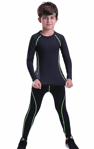 CRAZY GOTEND - CRAZY GOTEND Kids Compression Sets Sport Base Layer Boys Thermal Underwear Suits Fitness Clothing 2PCS (Green, 4-5 Years)