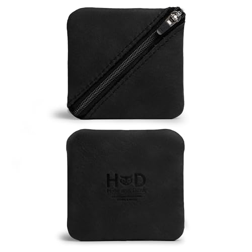 Image of Hide & Drink, Slash Zippered Pouch, Change Holder, and Storage for Pocket and Purse Organization with Zipper, Full Grain Leather, Handmade (Charcoal Black)