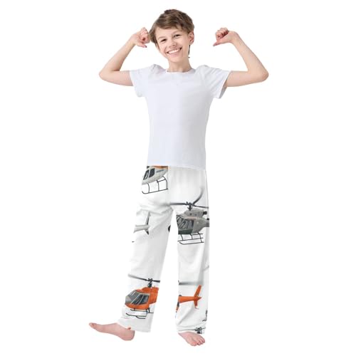 ZZXXB Helicopter Pattern Boys Long Pants Soft Trousers Elastic Waist Kids Lounge Bottoms with Pockets S-XL3