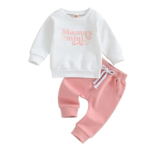 Image of Sejardin Toddler Baby Girl Clothes Long Sleeve Letter Print Sweatshirt and Stretch Jogger Pants Newborn Fall Winter Outfit