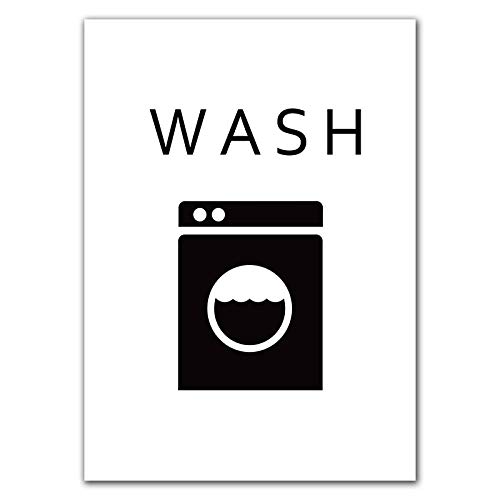 Tableaux blanchisserie Wash Iron Dry affiche encadrée noir et blanc