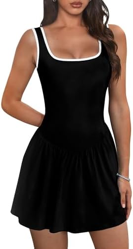 Desol Athletic Dress for Women Square Neck Sleeveless Built in Sh...