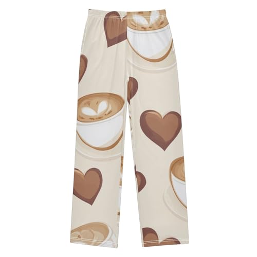 Coffee Love Boys Long Pants Soft Trousers Elastic Waist Kids Lounge Bottoms with Pockets S-XL