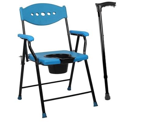Free single leg stick with Folding Portable Commode Chair for Adult,Old Age, Patients and Pregnant Women Shower chair,Toilet stool with comfortable toilet seat,Toilet Chair,Potty Chair, (Blue) (B0CZ79MFTV) Amazon Price History, Amazon Price Tracker