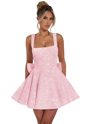 Square Neck Sequin Homecoming Dress Spaghetti Straps Short Prom Dresses A Line Cocktail Party Gown with Bow